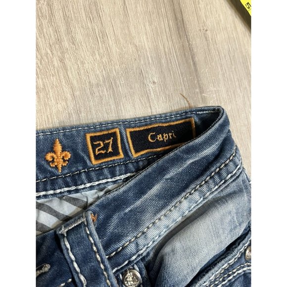 Rock Revival Jaylyn Jeans Size 27 x 20 Distressed Capri Crop EUC‎ Rhinestone - Picture 9 of 10